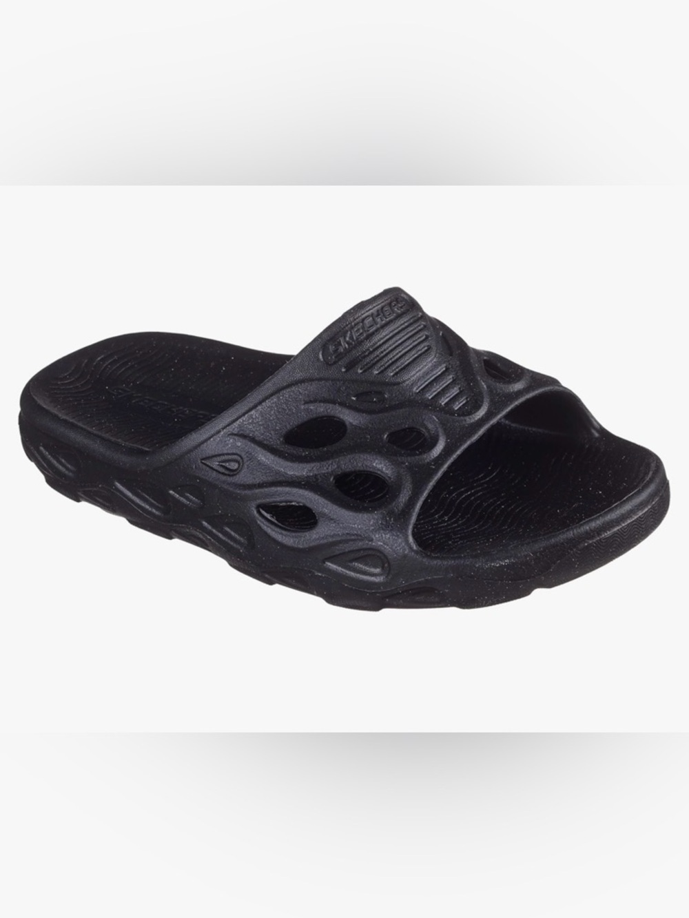 Skechers Black Foam Slide with Tear-Shaped Cutouts